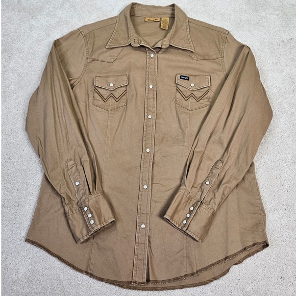 Women's Wrangler Brown Western Shirt Sz L/G Long Sleeve Snap Front Cotton Blend - Picture 1 of 11